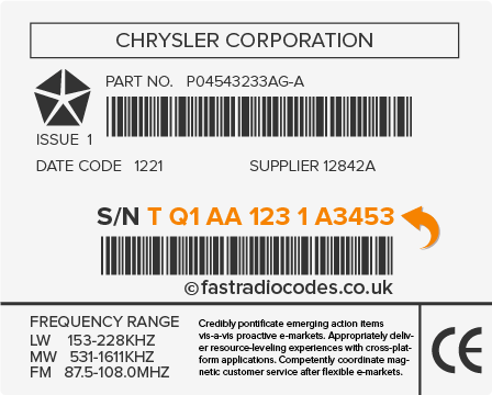 Chrysler Radio Code Serial Number Label 